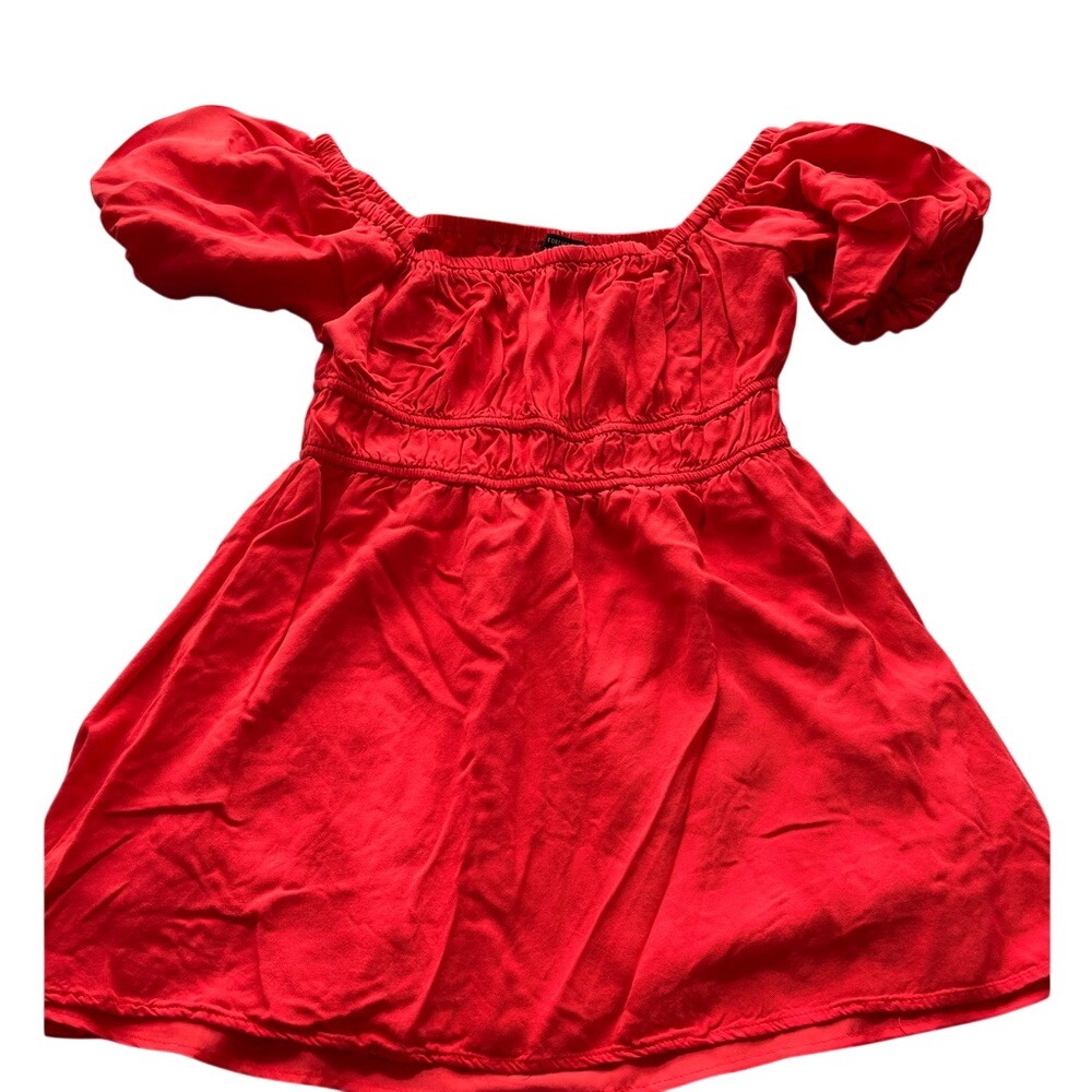 Forever 21 Women Dress Red Smocked Puff Sleeve‎ Mini Large